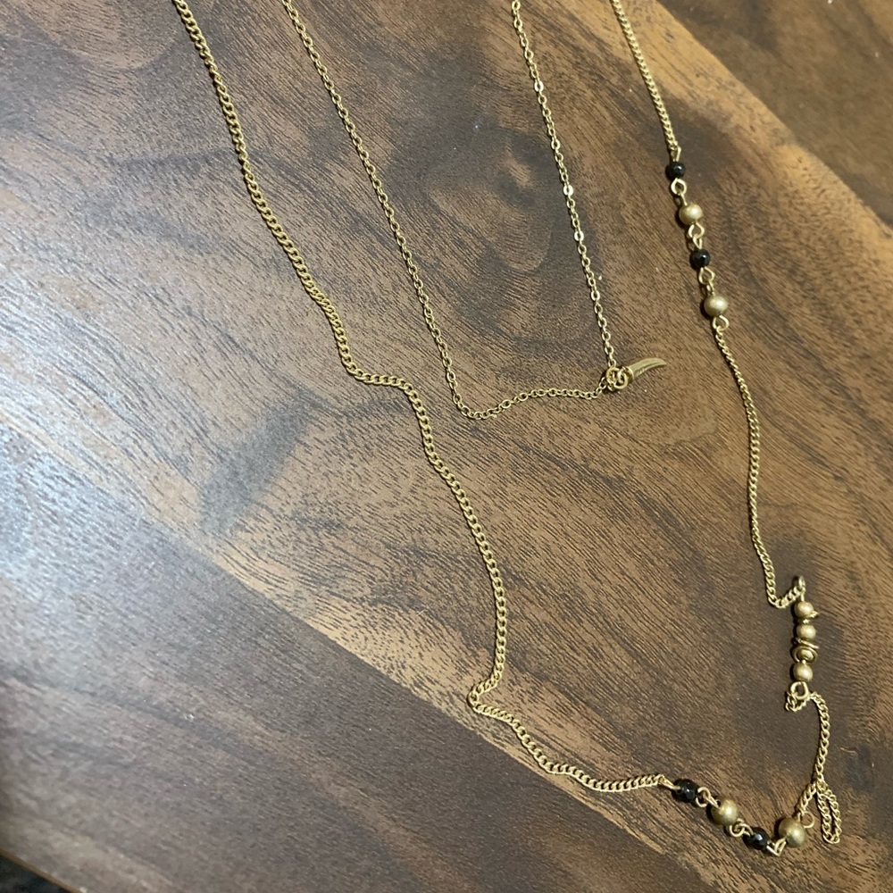 Double layer necklace; Gold, black, & crème